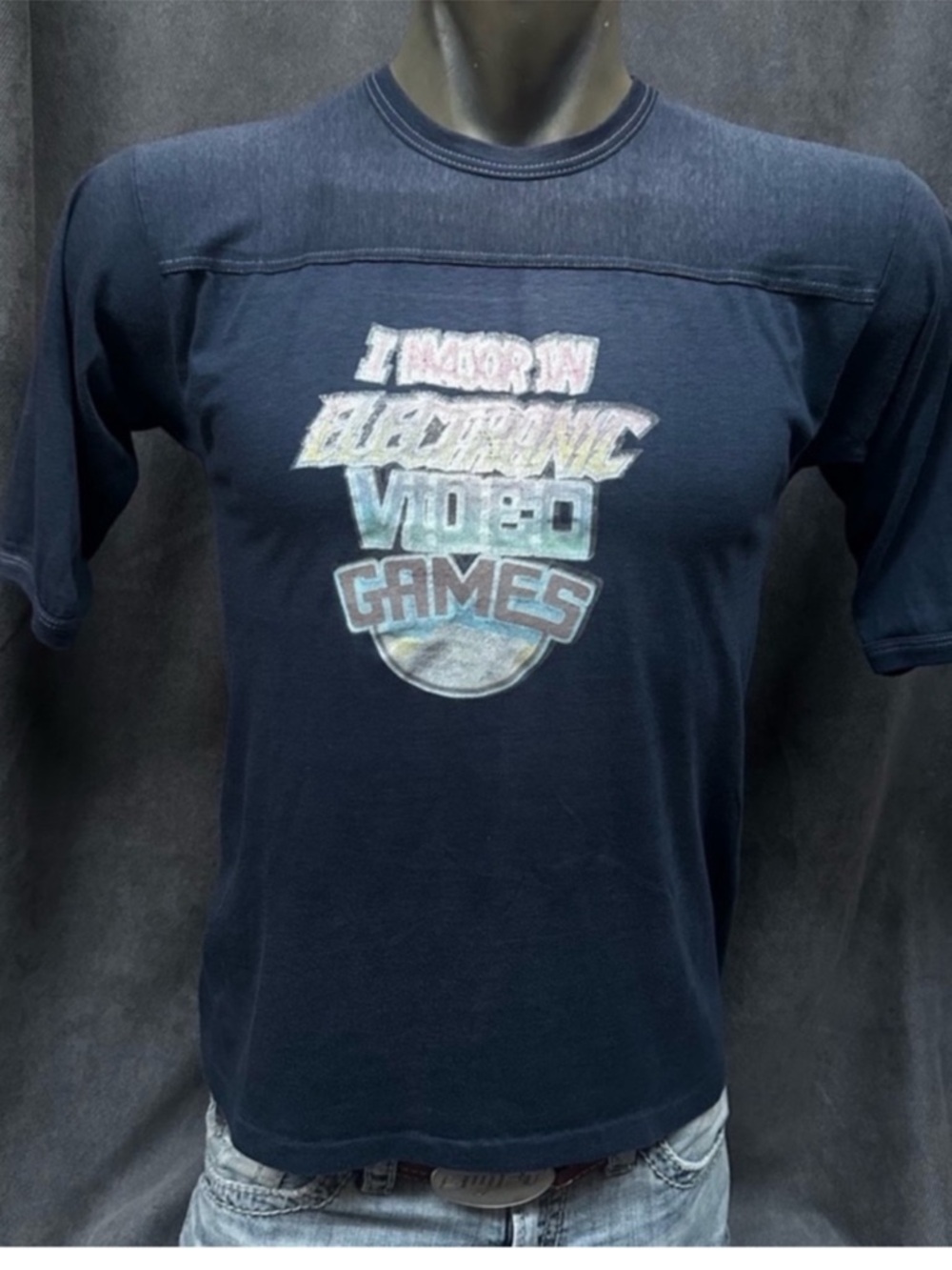 Vintage jersey I Major in Electronic Video Games glitter graphic T-shirt